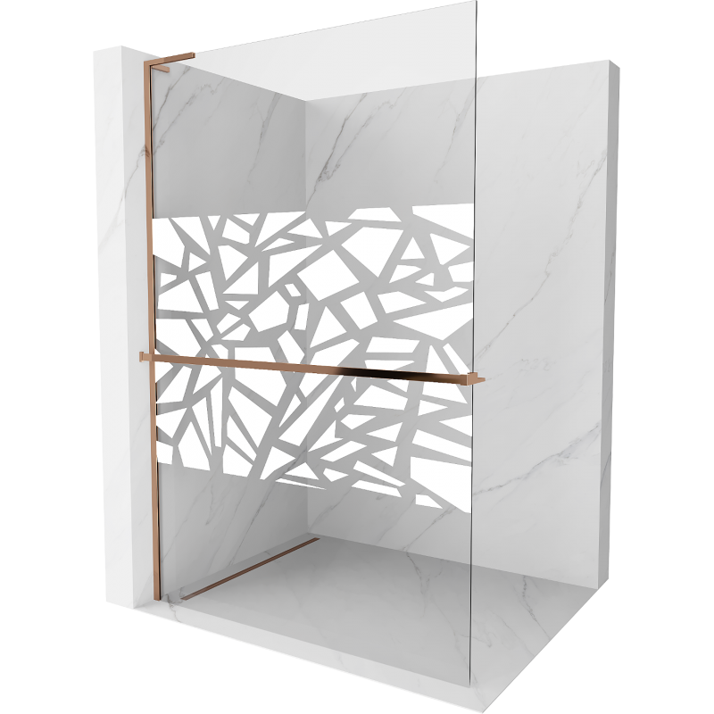 Mexen Kioto+ L shower panel with shelf Walk-in 80 x 200 cm, white pattern, rose gold - 800-080-123-60-85