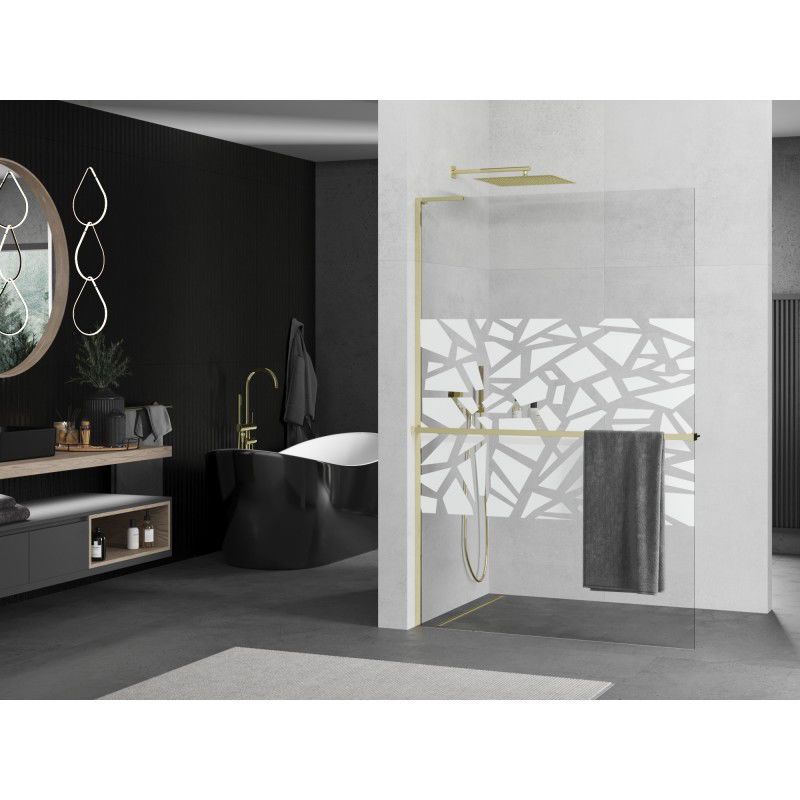 Mexen Kioto+ L Shower Screen with Shelf Walk-in 120 x 200 cm, White Pattern, Gold - 800-120-123-50-85