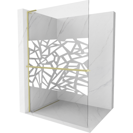 Mexen Kioto+ L Walk-in Shower Wall with Shelf 80 x 200 cm, White Pattern, Brushed Gold - 800-080-123-55-85