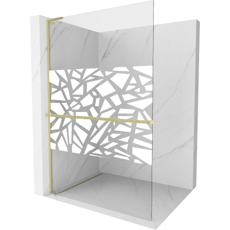 Mexen Kioto+ L shower wall with Walk-in shelf 90 x 200 cm, white pattern, brushed gold - 800-090-123-55-85
