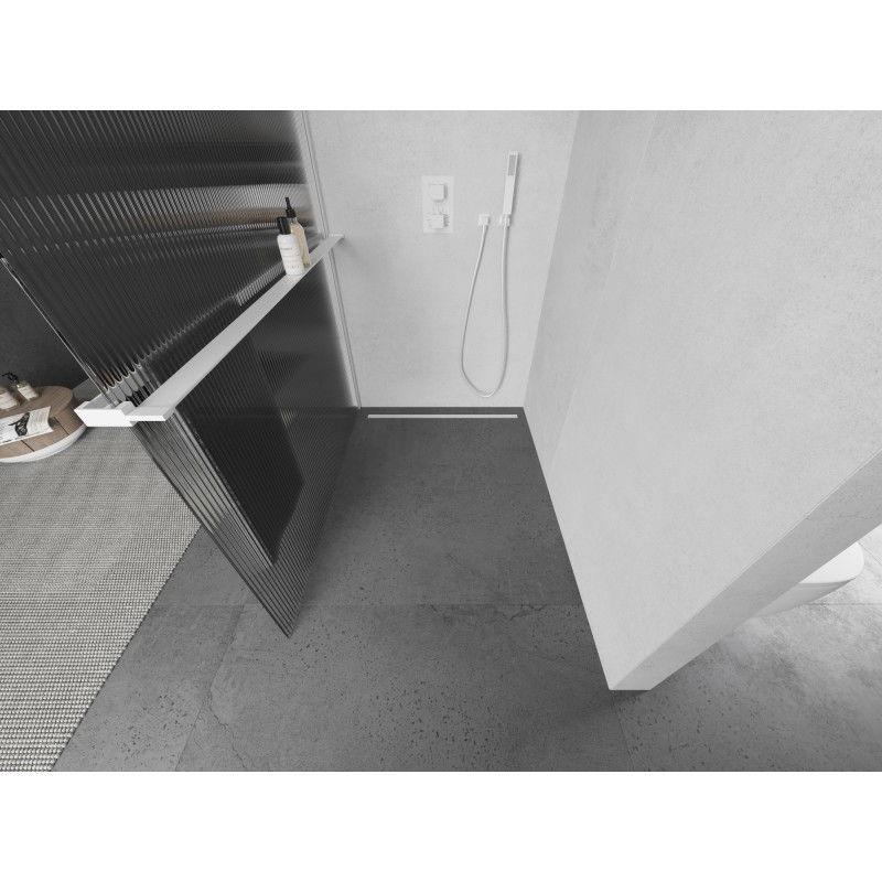 Mexen Kioto+ Shower Screen with Shelf Walk-in 100 x 200 cm, Striped, White - 800-100-121-20-09