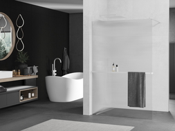 Mexen Kioto+ walk-in shower panel with shelf 130 x 200 cm, stripes, white - 800-130-121-20-09