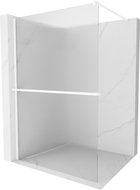 Mexen Kioto+ walk-in shower wall with shelf 140 x 200 cm, clear, white - 800-140-121-20-09