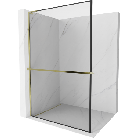 Mexen Kioto+ L Shower Wall with Shelf Walk-in 80 x 200 cm, Black Frame, Gold - 800-080-123-50-70