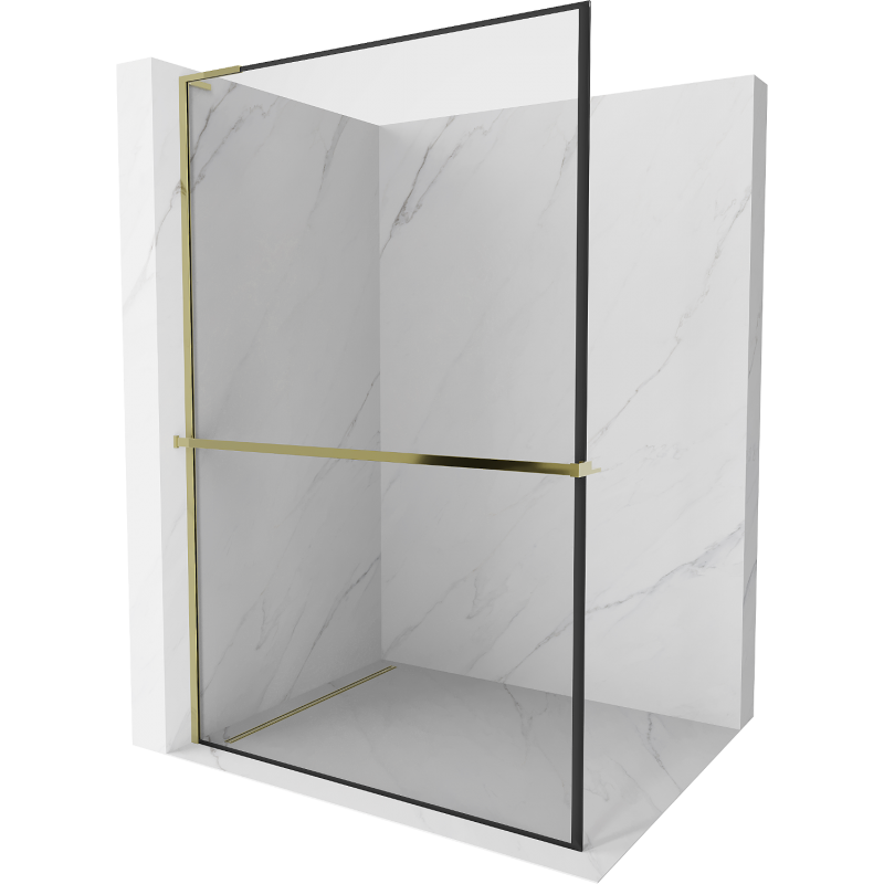 Mexen Kioto+ L Shower Wall with Shelf Walk-in 50 x 200 cm, Black Pattern, Gold - 800-050-123-50-70