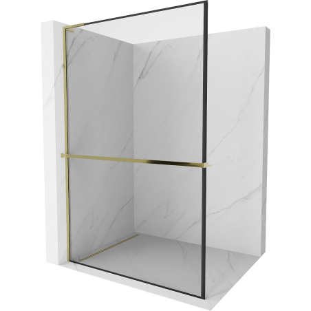 Mexen Kioto+ L Shower Wall with Shelf Walk-in 50 x 200 cm, Black Pattern, Gold - 800-050-123-50-70