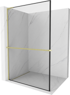 Mexen Kioto+ L Shower Wall with Shelf Walk-in 50 x 200 cm, Black Frame, Gold Brushed - 800-050-123-55-70