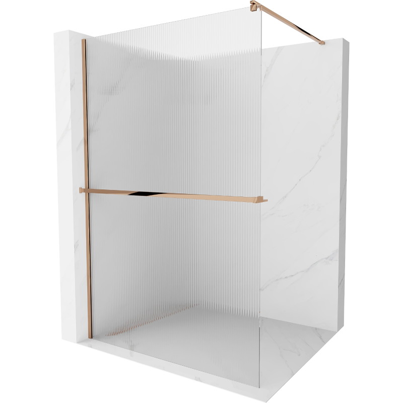 Mexen Kioto+ shower wall with shelf Walk-in 70 x 200 cm, stripes, rose gold - 800-070-121-60-09