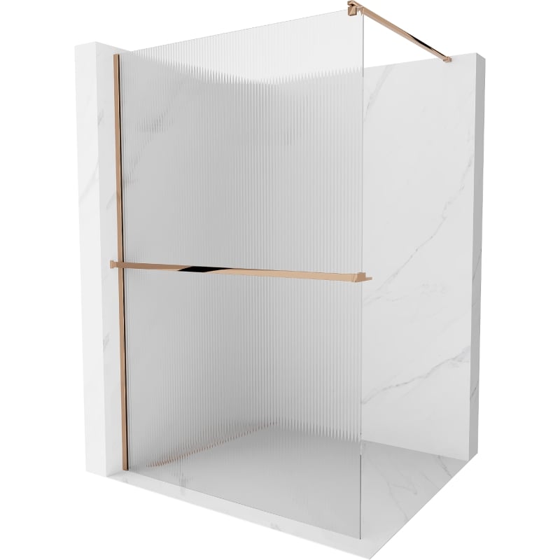 Mexen Kioto+ shower wall with shelf Walk-in 90 x 200 cm, stripes, rose gold - 800-090-121-60-09