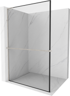 Mexen Kioto+ L Shower Screen with Walk-in Shelf 100 x 200 cm, Black Pattern, Brushed Nickel - 800-100-123-97-70