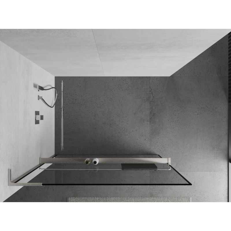 Mexen Kioto+ L Shower Screen with Shelf Walk-in 100 x 200 cm, Black Frame, Brushed Nickel - 800-100-123-97-70