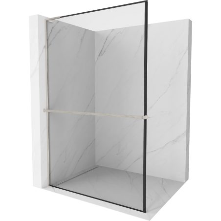Mexen Kioto+ L Shower Wall with Shelf Walk-in 120 x 200 cm, Black Frame, Brushed Nickel - 800-120-123-97-70