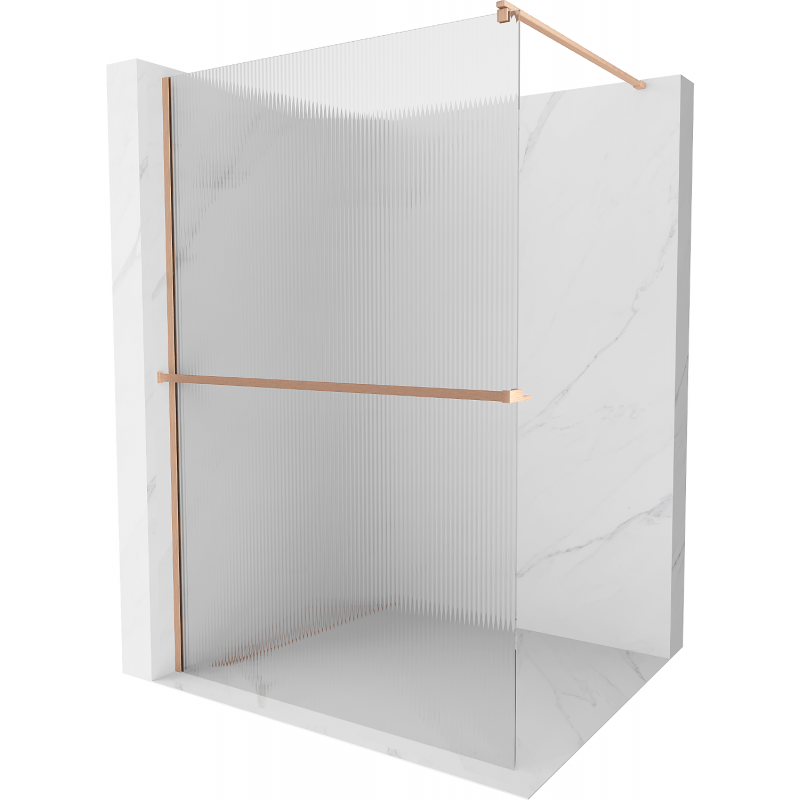 Mexen Kioto+ shower screen with Walk-in shelf 90 x 200 cm, stripes, brushed copper - 800-090-121-65-09