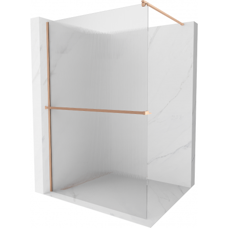 Mexen Kioto+ shower wall with shelf Walk-in 120 x 200 cm, stripes, brushed copper - 800-120-121-65-09