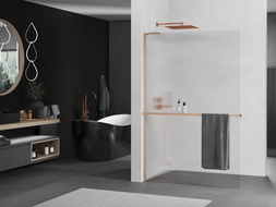 Mexen Kioto+ L Shower Wall with Shelf Walk-in 70 x 200 cm, Stripes, Brushed Copper - 800-070-123-65-09
