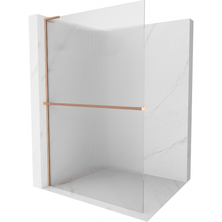 Mexen Kioto+ L Shower Wall with Shelf Walk-in 80 x 200 cm, Stripes, Brushed Copper - 800-080-123-65-09