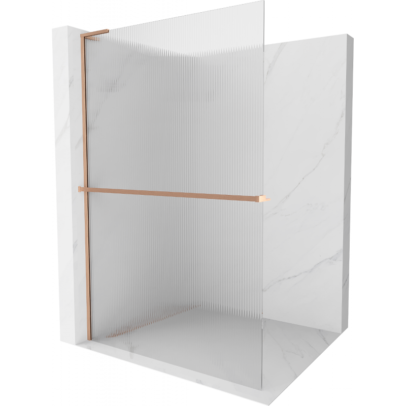 Mexen Kioto+ L shower wall with Walk-in shelf 90 x 200 cm, stripes, brushed copper - 800-090-123-65-09