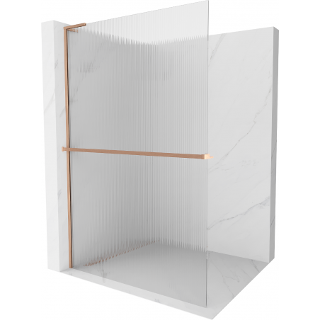 Mexen Kioto+ L Shower Wall with Shelf Walk-in 100 x 200 cm, Stripes, Brushed Copper - 800-100-123-65-09