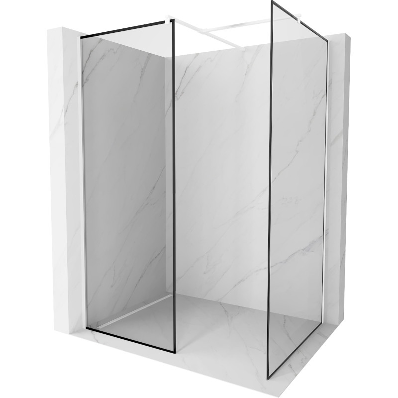 Mexen Kioto Walk-in Shower Panel 140 x 120 cm, Black Frame, White - 800-140-202-20-70-120