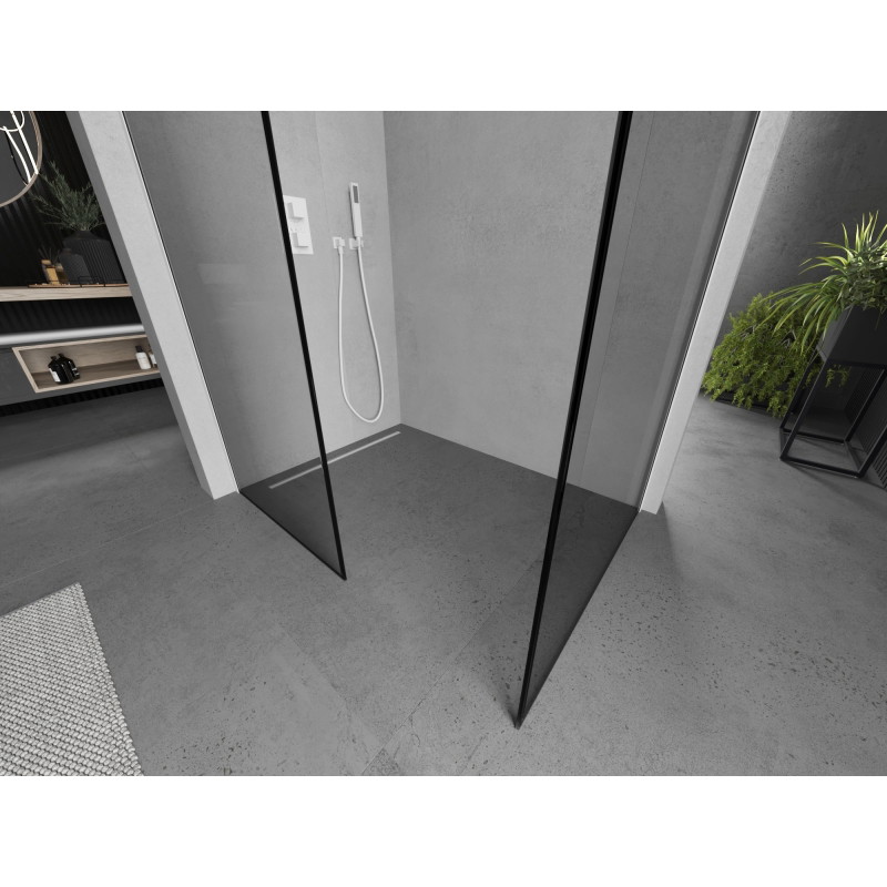 Mexen Kioto Walk-in Shower Panel 140 x 120 cm, Black Frame, White - 800-140-202-20-70-120