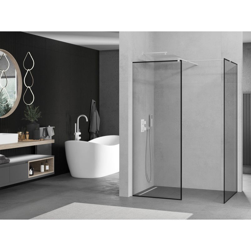 Mexen Kioto Walk-in Shower Wall 130 x 80 cm, Black Frame, White - 800-130-202-20-70-080