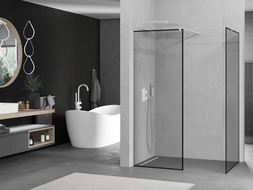 Mexen Kioto Walk-in Shower Wall 110 x 90 cm, Black Frame, White - 800-110-202-20-70-090