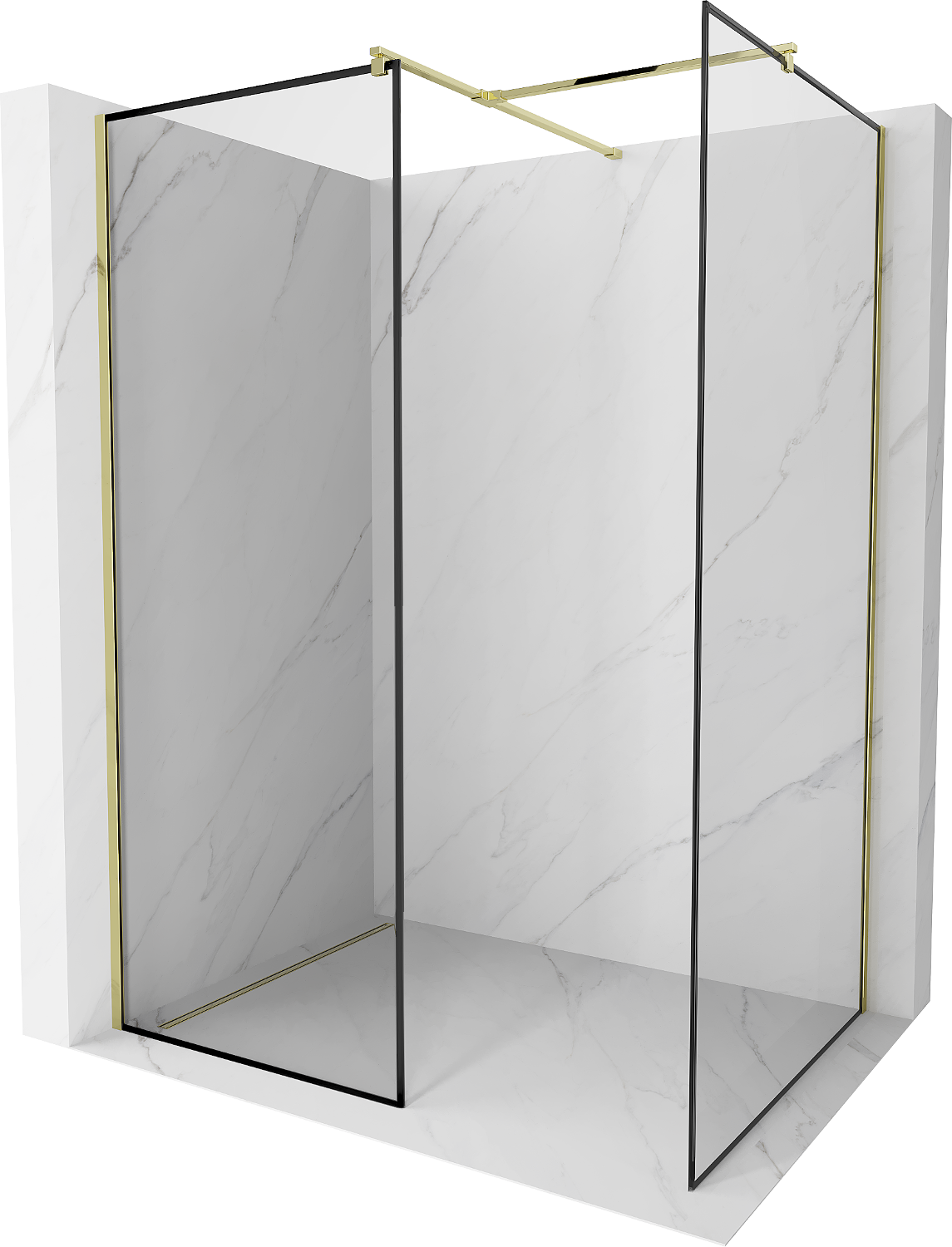 Mexen Kioto Walk-in Shower Panel 130 x 110 cm, Black Pattern, Gold - 800-130-202-50-70-110