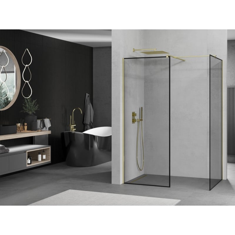 Mexen Kioto shower wall Walk-in 90 x 70 cm, black frame, gold - 800-090-202-50-70-070