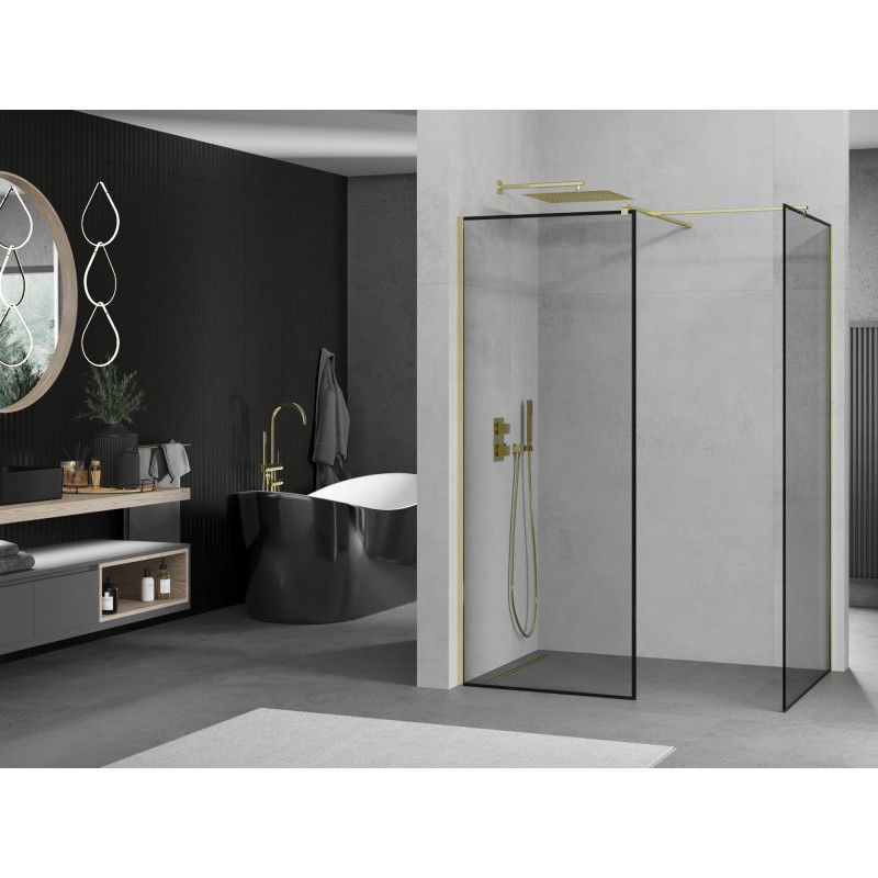 Mexen Kioto Walk-in Shower Screen 100 x 70 cm, Black Frame, Gold - 800-100-202-50-70-070