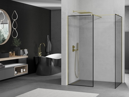 Mexen Kioto Walk-In Shower Wall 160 x 80 cm, Black Frame, Gold - 800-160-202-50-70-080
