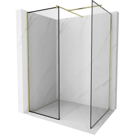 Mexen Kioto Walk-in Shower Wall 100 x 70 cm, Black Frame, Brushed Gold - 800-100-202-55-70-070
