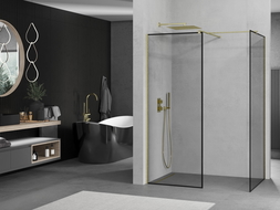Mexen Kioto Walk-in Shower Wall 80 x 80 cm, Black Frame, Brushed Gold - 800-080-202-55-70-080