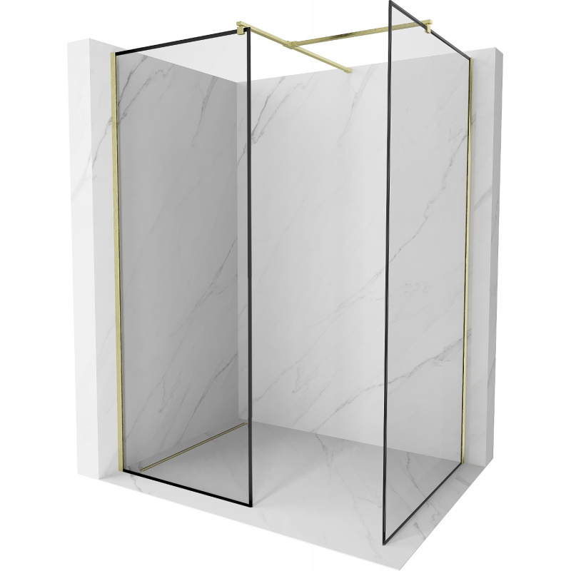 Mexen Kioto Walk-in Shower Wall 120 x 80 cm, Black Frame, Brushed Gold - 800-120-202-55-70-080