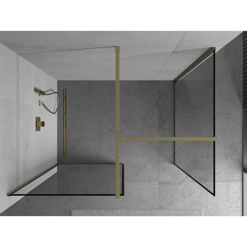 Mexen Kioto shower wall Walk-in 160 x 80 cm, black frame, brushed gold - 800-160-202-55-70-080