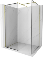 Mexen Kioto Walk-in Shower Wall 130 x 120 cm, Black Frame, Brushed Gold - 800-130-202-55-70-120