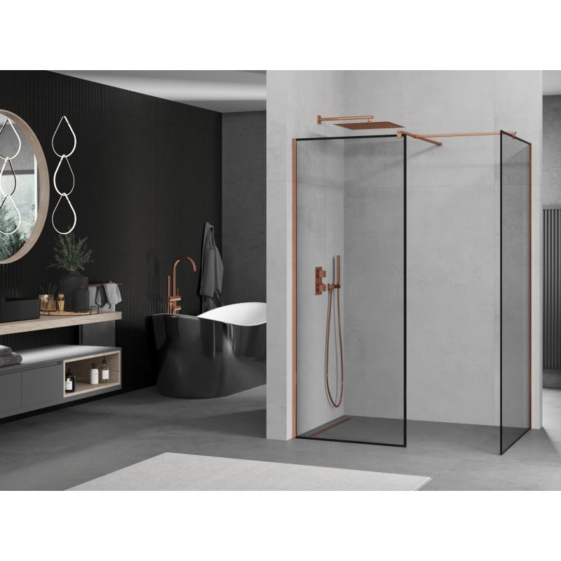 Mexen Kioto shower wall Walk-in 90 x 70 cm, black frame, rose gold - 800-090-202-60-70-070