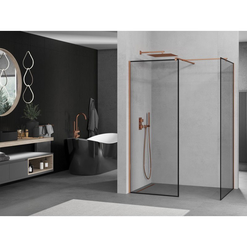 Mexen Kioto Walk-in 100 x 90 cm Shower Screen, Black Frame, Rose Gold - 800-100-202-60-70-090