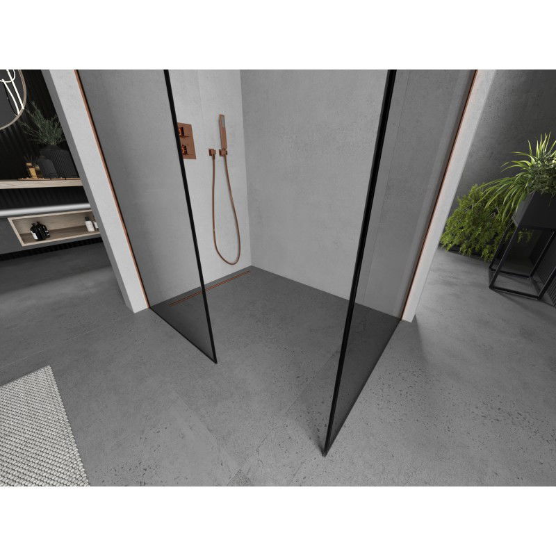 Mexen Kioto shower wall Walk-in 130 x 100 cm, black frame, rose gold - 800-130-202-60-70-100
