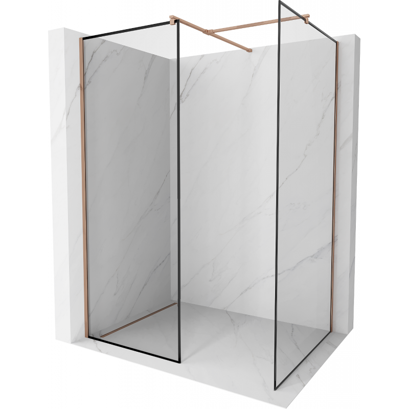 Mexen Kioto shower wall Walk-in 150 x 100 cm, black frame, rose gold - 800-150-202-60-70-100