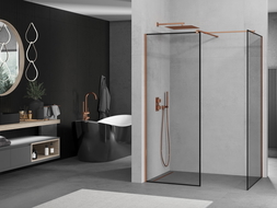 Mexen Kioto shower wall Walk-in 150 x 110 cm, black frame, rose gold - 800-150-202-60-70-110