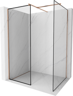 Mexen Kioto walk-in shower wall 130 x 70 cm, black frame, brushed copper - 800-130-202-65-70-070