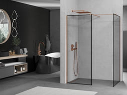 Mexen Kioto Walk-in Shower Screen 90 x 80 cm, Black Frame, Brushed Copper - 800-090-202-65-70-080