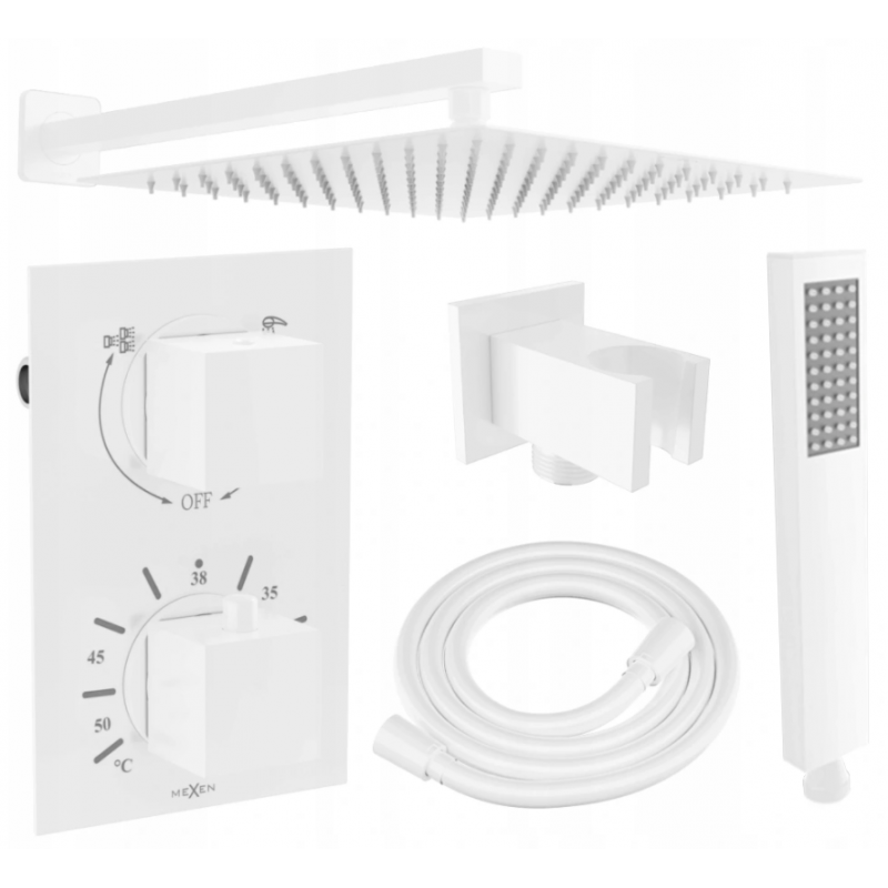 Mexen Cube DR02 flush-mount shower set with a rainmaker 30 cm, White - 77502DR0230-20