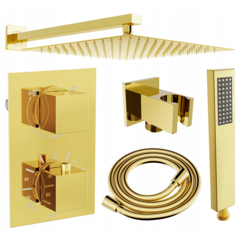 Mexen Cube DR02 concealed shower set with 30 cm showerhead, gold - 77502DR0230-50