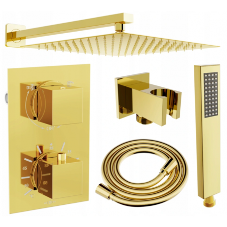 Mexen Cube DR02 concealed shower set with 30 cm showerhead, gold - 77502DR0230-50