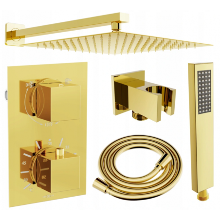 Mexen Cube DR02 flush-mount shower set with a rainmaker 30 cm, Gold - 77502DR0230-50