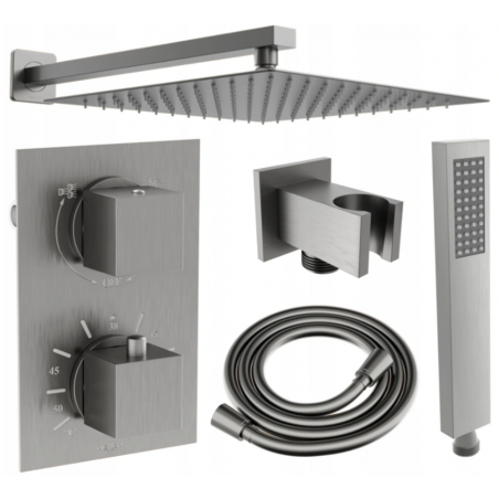 Mexen Cube DR02 concealed shower set with 30 cm rain shower, brushed gun gray - 77502DR0230-66
