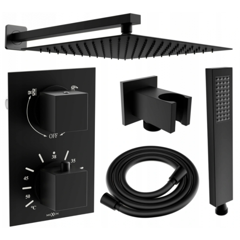 Mexen Cube DR02 concealed shower set with 30 cm showerhead, black - 77502DR0230-70