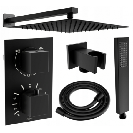 Mexen Cube DR02 concealed shower set with 30 cm showerhead, black - 77502DR0230-70