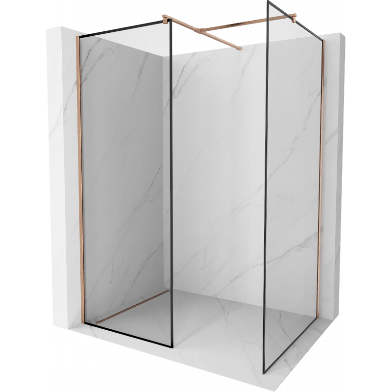 Mexen Kioto Walk-in Shower Wall 130 x 110 cm, Black Frame, Brushed Copper - 800-130-202-65-70-110
